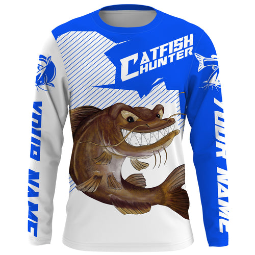 Angry Catfish Custom Long sleeve performance Fishing Shirts, Catfish hunter Fishing jerseys | blue IPHW3379