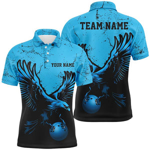 Custom Blue Eagle Men Bowling Polo Shirts Grunge Vintage Bowling Team Jerseys Bowlers Outfits IPHW5342