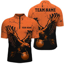 Load image into Gallery viewer, Custom Orange Eagle Men Bowling Quarter Zip Shirts Grunge Vintage Bowling Team Jerseys Outfits IPHW5343