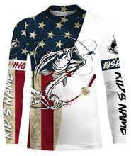 Load image into Gallery viewer, Personalized Bass Fishing American Flag Long Sleeve Fishing Shirts, Patriotic Fishing gifts - IPHW1076