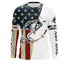 Load image into Gallery viewer, Personalized Bass Fishing American Flag Long Sleeve Fishing Shirts, Patriotic Fishing gifts - IPHW1076