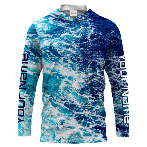 Custom Saltwater Long sleeve Fishing Shirts UV Protection, Sea wave camo Fishing Shirts - IPHW878