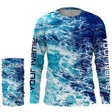 Load image into Gallery viewer, Custom Saltwater Long sleeve Fishing Shirts UV Protection, Sea wave camo Fishing Shirts - IPHW878