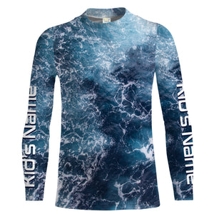 Custom Saltwater Long sleeve Fishing Shirts UV Protection, Sea wave camo Fishing Shirts - IPHW879