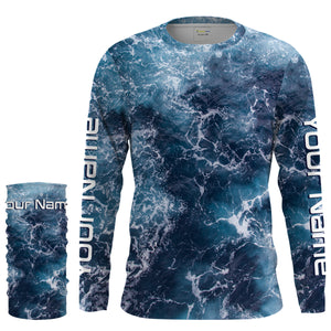 Custom Saltwater Long sleeve Fishing Shirts UV Protection, Sea wave camo Fishing Shirts - IPHW879