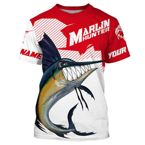 Marlin hunter Fishing jerseys, Custom Angry Marlin Long sleeve performance Fishing Shirts |red IPHW3405