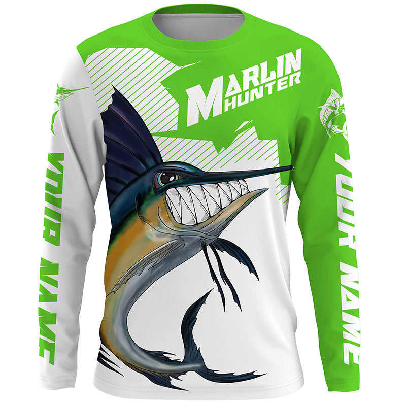 Marlin hunter Fishing jerseys, Custom Angry Marlin Long sleeve performance Fishing Shirts |green IPHW3406