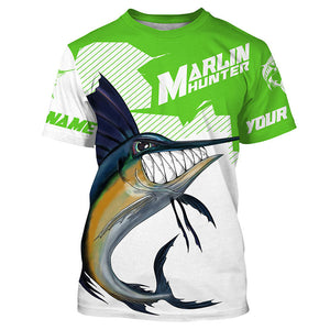 Marlin hunter Fishing jerseys, Custom Angry Marlin Long sleeve performance Fishing Shirts |green IPHW3406