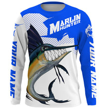 Load image into Gallery viewer, Marlin hunter Fishing jerseys, Custom Angry Marlin Long sleeve performance Fishing Shirts |blue IPHW3407