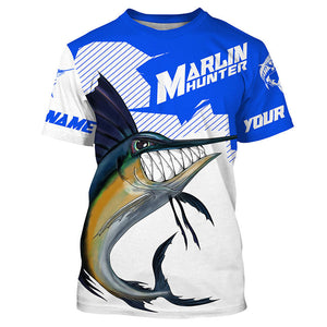 Marlin hunter Fishing jerseys, Custom Angry Marlin Long sleeve performance Fishing Shirts |blue IPHW3407