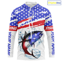 Load image into Gallery viewer, Personalized Tuna American Flag Uv Protection Fishing Shirts, Tuna Saltwater Fishing Shirt IPHW3755