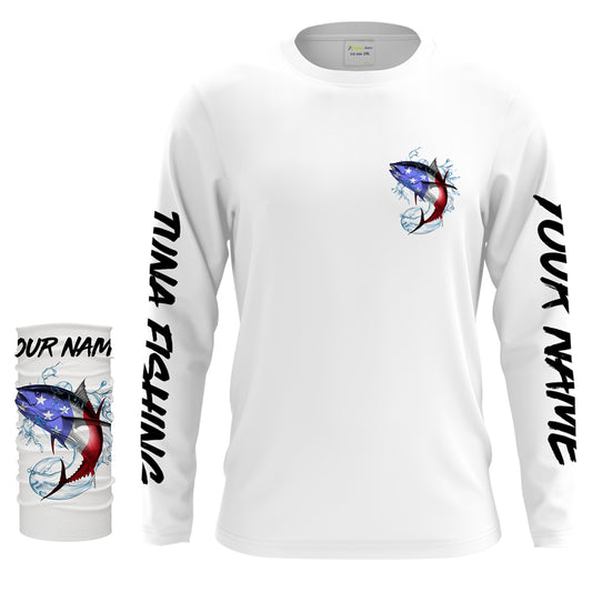 Tuna Fishing American Flag Custom performance Long Sleeve Fishing Shirts, Patriotic Fishing gifts - IPHW1392