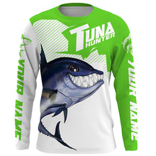 Load image into Gallery viewer, Bluefin Tuna hunter Fishing jerseys, Custom Angry Tuna Long sleeve performance Fishing Shirts |green IPHW3403