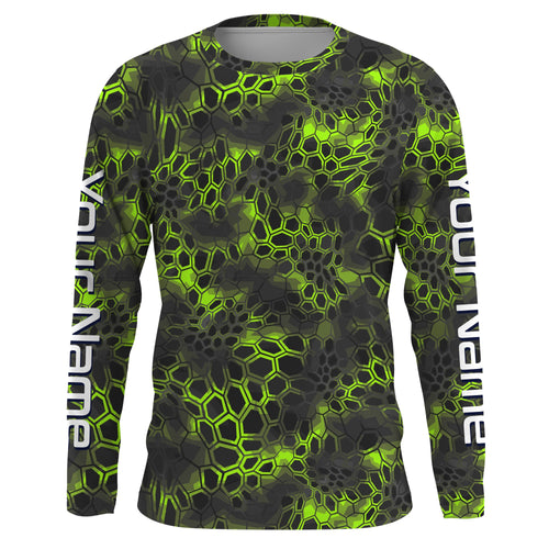Green camo Custom Long Sleeve performance Fishing Shirts, UV Protection Fishing jerseys - IPHW2210