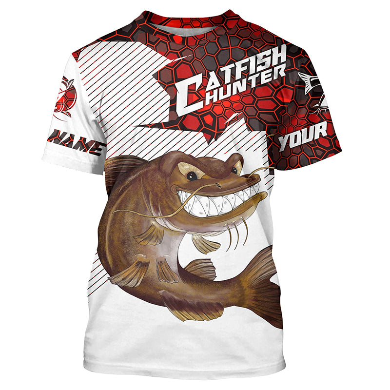 Angry Catfish Custom Long Sleeve Fishing Shirts, Catfish Hunter Fishing Jerseys | Red Camo IPHW4173