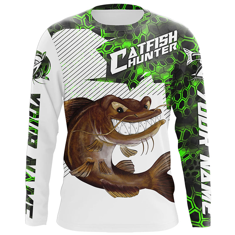 Angry Catfish Custom Long Sleeve Fishing Shirts, Catfish Hunter Fishing Jerseys | Blue Camo IPHW4174