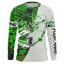 Load image into Gallery viewer, Walleye Fishing Blue Camo Custom Long Sleeve Performance Fishing Shirts, Walleye Tournament Shirt IPH1387