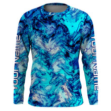 Load image into Gallery viewer, Blue camo Custom UV Long Sleeve performance Fishing Shirts, personalized Fishing gifts - IPHW1709
