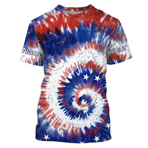 Custom Tie dye American Flag Fishing Shirts, USA Patriotic Fishing gifts UV Protection - IPHW1715