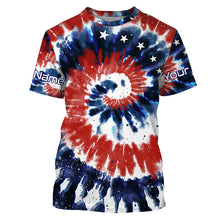 Load image into Gallery viewer, Red White and Blue American Tie dye Flag Custom UV Long Sleeve Fishing Shirts, Patriotic Fishing Shirts - IPHW1714