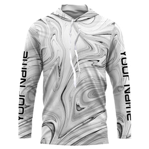 Black and white wave camo Custom Long sleeve performance Fishing Shirts for men, women and kids - IPHW1723