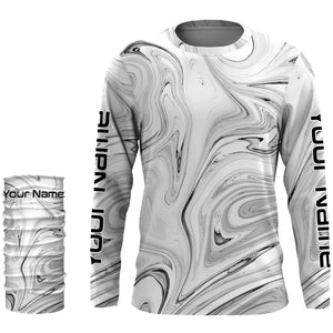 Black and white wave camo Custom Long sleeve performance Fishing Shirts for men, women and kids - IPHW1723