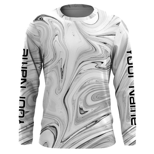 Black and white wave camo Custom Long sleeve performance Fishing Shirts for men, women and kids - IPHW1723