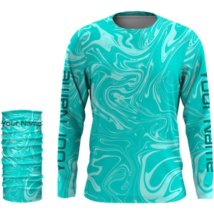 Teal blue wave camo Custom Long sleeve performance Fishing Shirts, Saltwater Fishing Shirts - IPHW1734