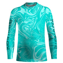 Load image into Gallery viewer, Teal blue wave camo Custom Long sleeve performance Fishing Shirts, Saltwater Fishing Shirts - IPHW1734