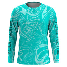 Load image into Gallery viewer, Teal blue wave camo Custom Long sleeve performance Fishing Shirts, Saltwater Fishing Shirts - IPHW1734