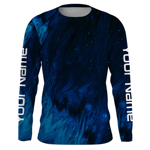 Personalized sea waves camo Long sleeve UV Protection Fishing Shirts, Custom Men Fishing apparel - IPHW2313