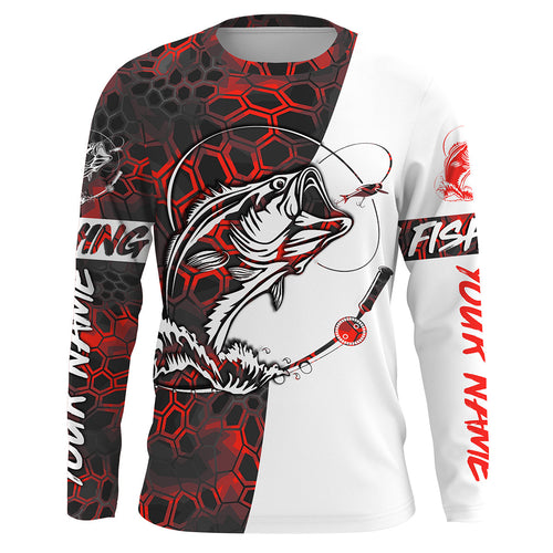 Personalized Bass Fishing jerseys, Bass Fishing Long Sleeve Fishing tournament shirts | red camo IPHW2826