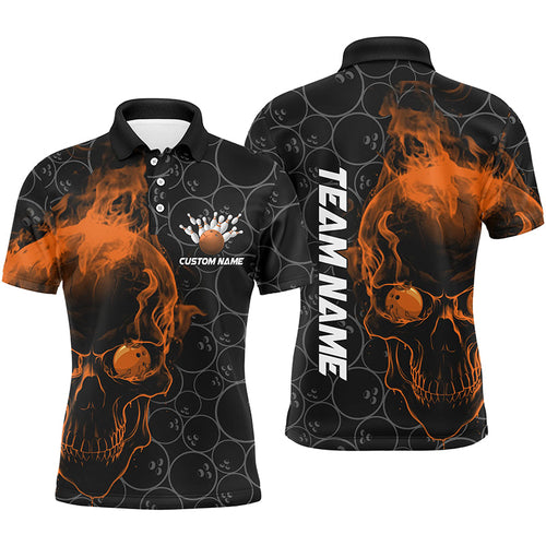 Personalized Orange Skull Men Bowling Polo Shirts Team Bowling Jerseys Bowling League Outfits IPHW5415