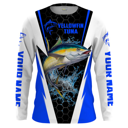 Yellowfin Tuna Fishing Custom Long Sleeve performance Fishing Shirts UV Protection Fishing apparel | blue - IPHW1446