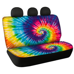 Colorful Tie Dye Swirl Pattern Bench Seat Covers, Hippie Spiral Car Accessories Car Seat Protectors - IPHW1013