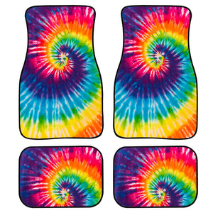 Colorful Tie Dye Swirl Pattern Car Floor Mats, Hippie Spiral Car Accessories - IPHW1013