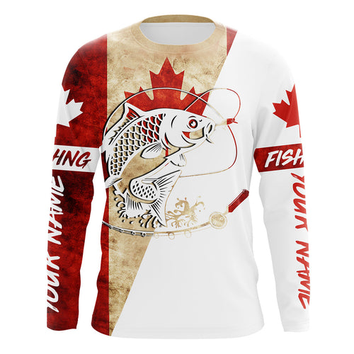 Canada Flag Carp Fishing Custom long sleeve performance Fishing Shirts, Carp Fishing jerseys IPHW2862