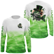 Load image into Gallery viewer, Custom St Patricks Day Bass Long Sleeve Fishing Shirts, Funny Leprechaun Bass Uv Fishing Shirts On St Patty&#39;S Day IPHW5890