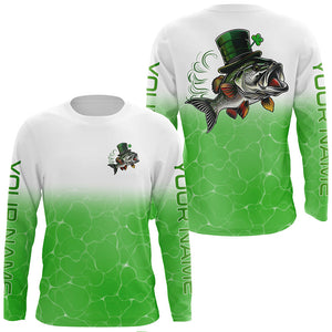 Custom Funny Bass Long Sleeve Tournament Fishing Shirts On Saint Patrick'S Day, Leprechaun Bass Fishing Jerseys IPHW5891