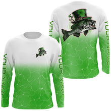 Load image into Gallery viewer, Custom St Patricks Day Bass Long Sleeve Fishing Shirts, Funny Leprechaun Bass Uv Fishing Shirts On St Patty&#39;S Day IPHW5894