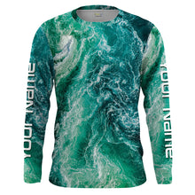 Load image into Gallery viewer, Custom Saltwater Long sleeve Fishing Shirts UV Protection, Sea wave camo Fishing Shirts - IPHW1475
