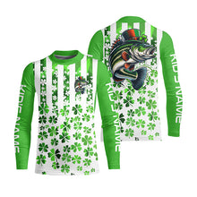 Load image into Gallery viewer, Personalized St Patrick&#39;S Day Bass Long Sleeve Fishing Shirts, Patriotic Bass Fishing Jerseys IPHW5901