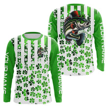 Load image into Gallery viewer, Personalized St Patrick&#39;S Day Bass Long Sleeve Fishing Shirts, Patriotic Bass Fishing Jerseys IPHW5901