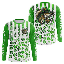 Load image into Gallery viewer, Personalized St Patrick&#39;S Day Walleye Long Sleeve Fishing Shirts, Patriotic Walleye Fishing Jerseys IPHW5902