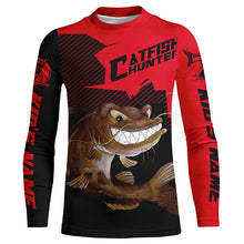 Load image into Gallery viewer, Angry Catfish Custom Long Sleeve Fishing Shirts, Catfish Hunter Fishing Jerseys | Black And Red IPHW4287