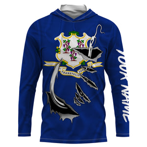 Connecticut Flag 3D Fish Hook UV Protection Custom Long Sleeve performance Fishing Shirts IPHW486