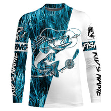 Load image into Gallery viewer, Walleye Fishing Tattoo Blue Camo Custom Long Sleeve Shirts, Walleye Tournament Fishing Jerseys IPHW6128