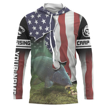 Load image into Gallery viewer, Carp Fishing American Flag Custom Long Sleeve Fishing Shirts, Patriotic tournament Fishing Shirts - IPH1171