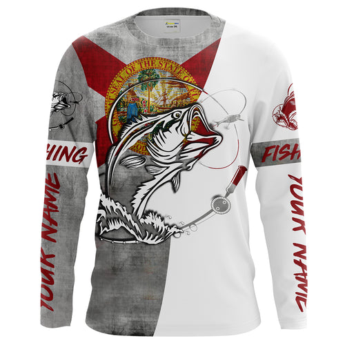 Florida Bass Fishing Custom Long Sleeve Fishing Shirts, Florida Flag Fishing Shirts for men - IPHW1149
