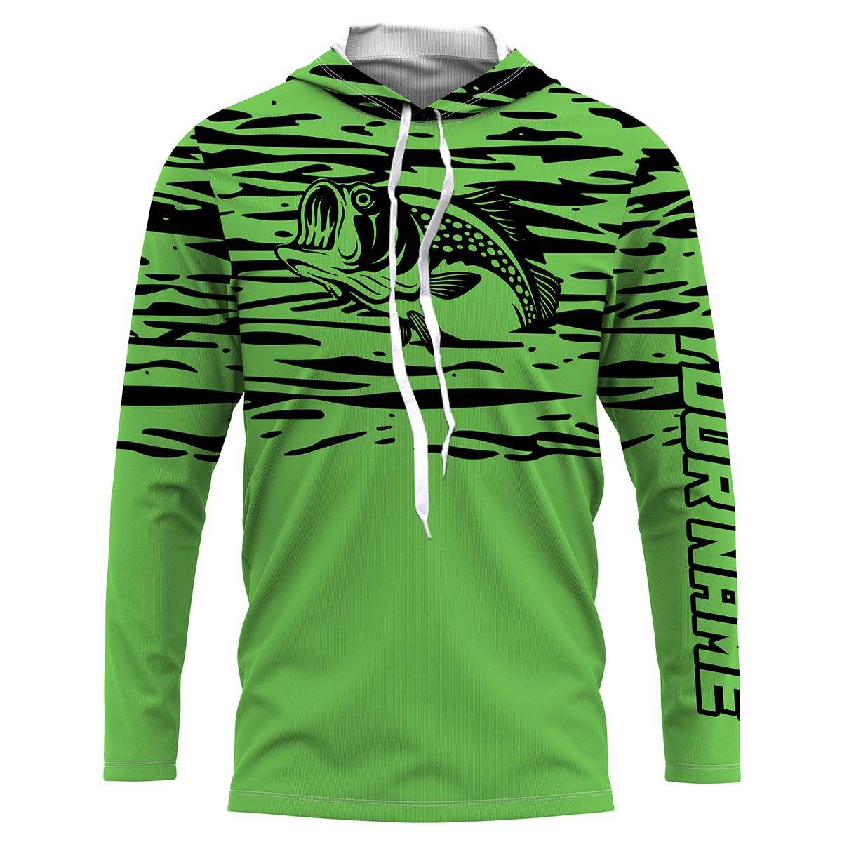 Largemouth bass fishing green color Custom Name All Over Printed UV Protection performance Fishing Shirts For Adult and Kid NQS2876
